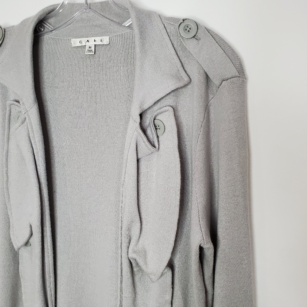 CABI Grey Cascading Ruffle Open Cardigan 166 - Picture 3 of 5